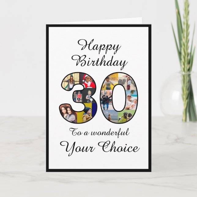 30th Birthday Black White Elegant Photo Template (Front)