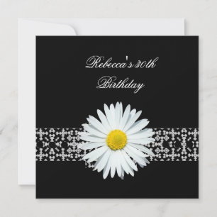 30th Birthday Black White Flower Yellow Invitation