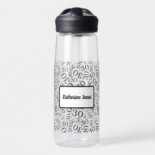 30th Birthday Black & White Random Number Pattern Water Bottle