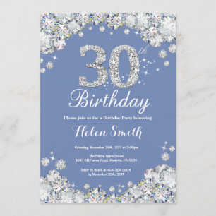 30th Birthday Blue and Silver Diamond Invitation
