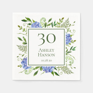30th Birthday Blue Hydrangeas Napkin