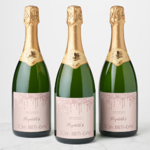 30th birthday blush rose gold drips name sparkling wine label