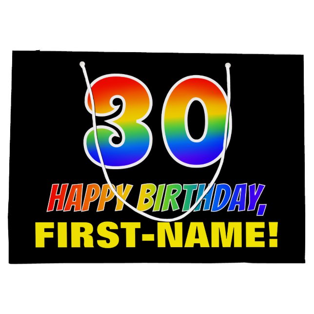 30th Birthday: Bold, Fun, Simple, Rainbow 30 Large Gift Bag (Back)