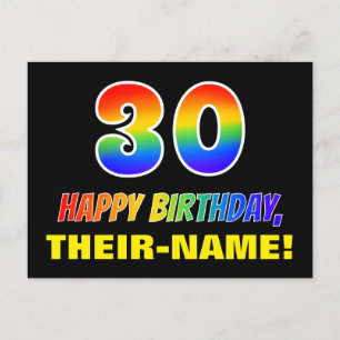 30th Birthday: Bold, Fun, Simple, Rainbow 30 Postcard