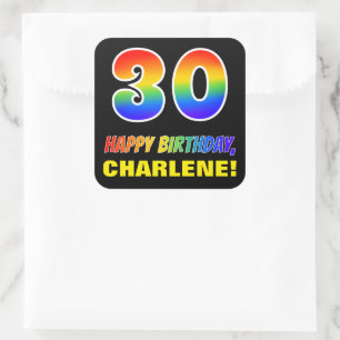 30th Birthday: Bold, Fun, Simple, Rainbow 30 Square Sticker