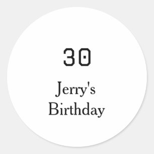 30th birthday bold letter name date simple minimal classic round sticker