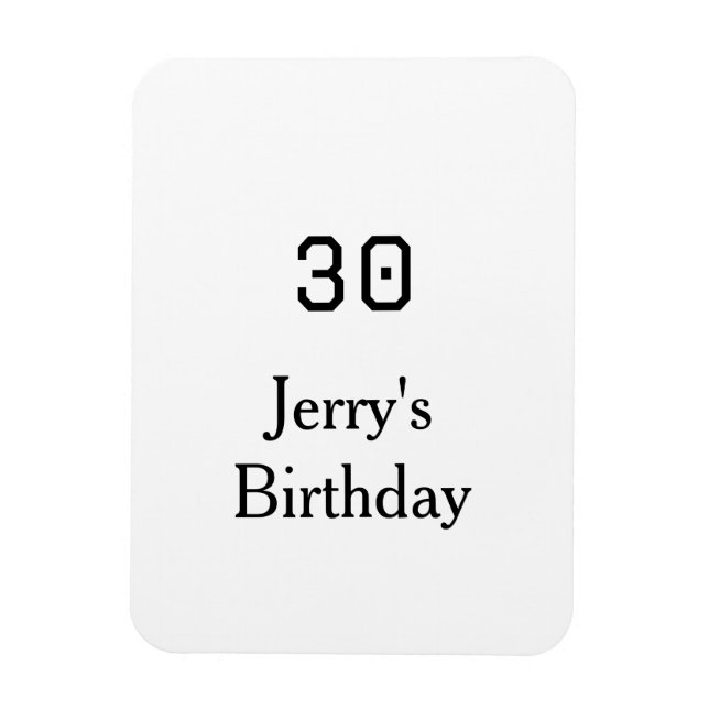 30th birthday bold letter name date simple minimal magnet (Vertical)