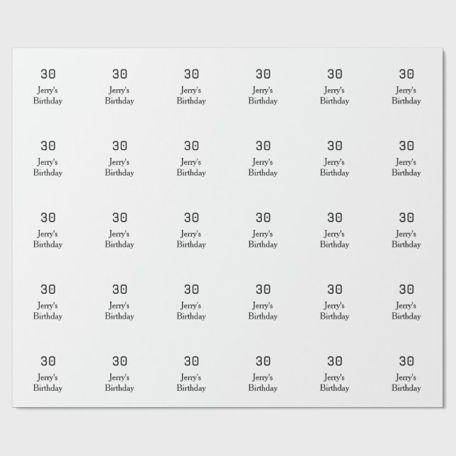 30th birthday bold letter name date simple minimal wrapping paper (Flat)