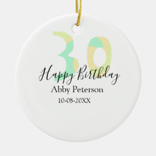 30th birthday bold letter pastel yellow black retr ceramic tree decoration