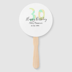 30th birthday bold letter pastel yellow black retr hand fan