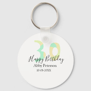 30th birthday bold letter pastel yellow black retr key ring