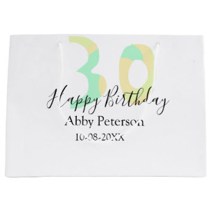 30th birthday bold letter pastel yellow black retr large gift bag