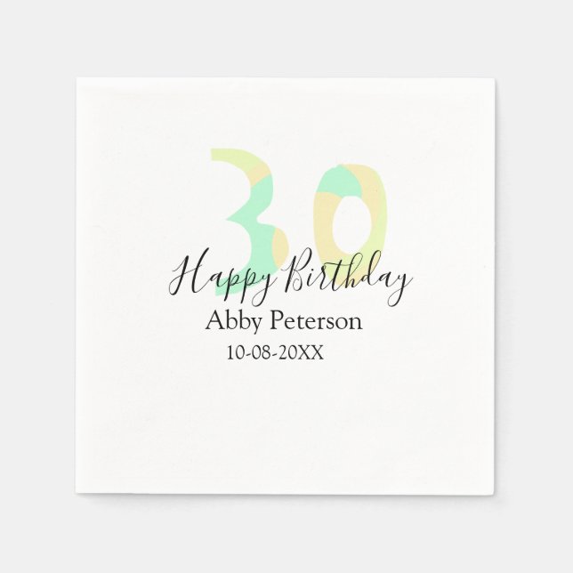30th birthday bold letter pastel yellow black retr napkin (Front)