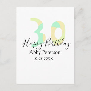 30th birthday bold letter pastel yellow black retr postcard