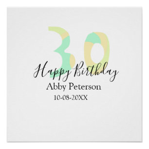 30th birthday bold letter pastel yellow black retr poster