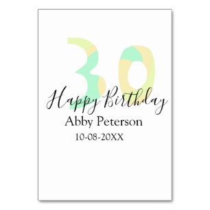 30th birthday bold letter pastel yellow black retr table number