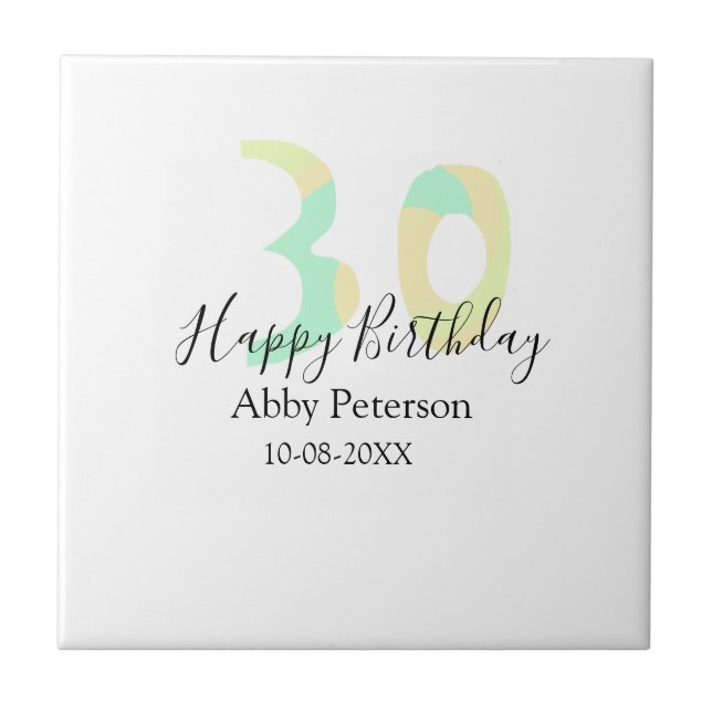 30th birthday bold letter pastel yellow black retr tile (Front)