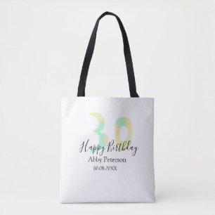 30th birthday bold letter pastel yellow black retr tote bag