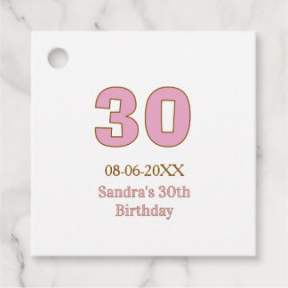30th birthday bold pink golden name date simple mi favour tags