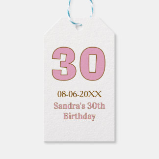30th birthday bold pink golden name date simple mi gift tags