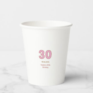 30th birthday bold pink golden name date simple mi paper cups