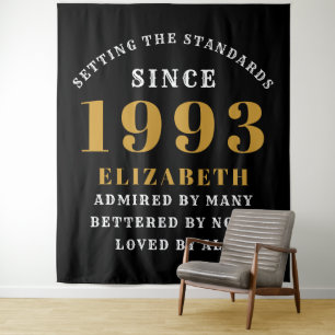 30th Birthday Born 1993 Add Name Black Gold Large Tapestry