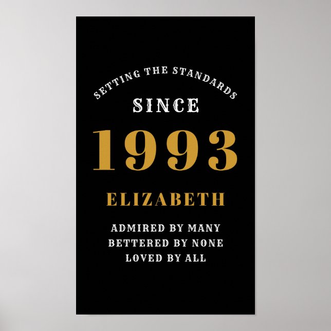 30th Birthday Born 1993 Add Name Black Gold Poster (Front)