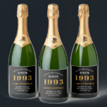 30th Birthday Born 1993 Add Name Black Gold Sparkling Wine Label<br><div class="desc">Personalized Birthday add your name and year beer label. Edit the name and year with the template provided. A wonderful custom birthday party accessory. More gifts and party supplies available with the "setting standards" design in the store.</div>