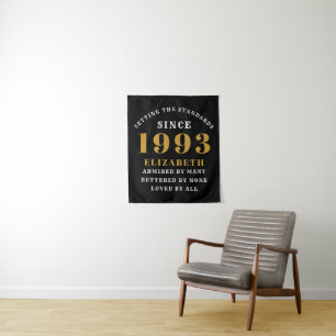 30th Birthday Born 1993 Add Name Black Gold Tapestry