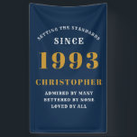 30th Birthday Born 1993 Add Name Blue Gold Banner<br><div class="desc">Personalized Birthday add your name and year banner. Edit the name and year with the template provided. A wonderful custom birthday party accessory. More gifts and party supplies available with the "setting standards" design in the store.</div>