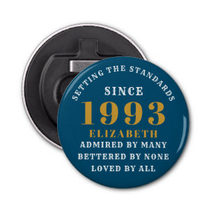 30th Birthday Born 1993 Add Name Blue Gold Bottle Opener