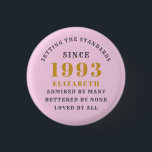 30th Birthday Born 1993 Add Name Pink Grey 3 Cm Round Badge<br><div class="desc">Personalised Birthday add your name and year badge. Edit the name and year with the template provided. A wonderful custom birthday party accessory. More gifts and party supplies available with the "setting standards" design in the store.</div>