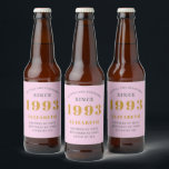 30th Birthday Born 1993 Add Name Pink Grey Beer Bottle Label<br><div class="desc">Personalized Birthday add your name and year beer label. Edit the name and year with the template provided. A wonderful custom pink birthday party item. More gifts and party supplies available with the "setting standards" design in the store.</div>