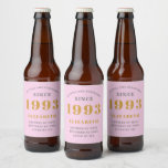 30th Birthday Born 1993 Add Name Pink Grey Beer Bottle Label<br><div class="desc">Personalized Birthday add your name and year beer label. Edit the name and year with the template provided. A wonderful custom pink birthday party item. More gifts and party supplies available with the "setting standards" design in the store.</div>