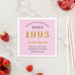 30th Birthday Born 1993 Add Name Pink Grey Napkin<br><div class="desc">Personalized Birthday add your name and year paper napkin. Edit the name and year with the template provided. A wonderful custom birthday party accessory. More gifts and party supplies available with the "setting standards" design in the store.</div>