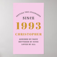 30th Birthday Born 1993 Add Name Pink Grey