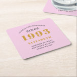 30th Birthday Born 1993 Add Name Pink Grey Square Paper Coaster<br><div class="desc">Personalized Birthday add your name and year coaster. Edit the name and year with the template provided. A wonderful custom birthday party accessory. More gifts and party supplies available with the "setting standards" design in the store.</div>