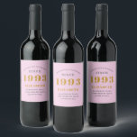 30th Birthday Born 1993 Add Name Pink Grey Wine Label<br><div class="desc">Personalized Birthday add your name and year wine label. Edit the name and year with the template provided. A wonderful custom pink birthday party item. More gifts and party supplies available with the "setting standards" design in the store.</div>