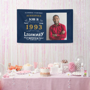 30th Birthday Born 1993 Legend Blue Gold Photo Banner