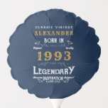 30th Birthday Born 1993 Vintage Legend Blue Gold Balloon<br><div class="desc">A personalised classic party balloon for that special birthday. Add the name to this vintage retro style blue, white and gold design for a custom birthday gift. Easily edit the name and year with the template provided. A wonderful custom blue birthday gift. More gifts and party supplies for that 50th...</div>