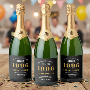 30th Birthday Born 1996 Add Name Black Gold Sparkling Wine Label