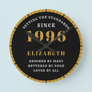 30th Birthday Born 1996 Black Gold Round Clock