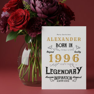 30th Birthday Born 1996 White Gold Retro Vintage Invitation