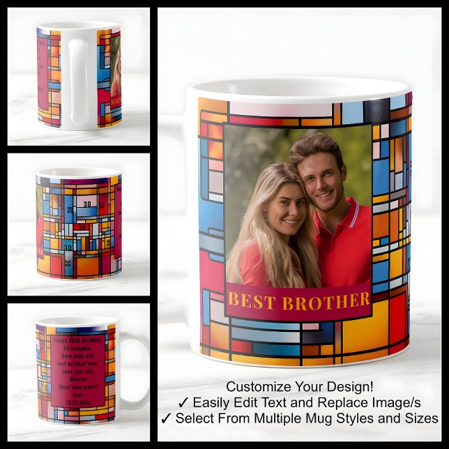 30th Birthday Brother Stained Glass Photo Mug 008 (Creator Uploaded)