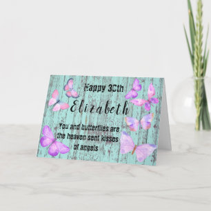 30th Birthday Butterfly Watercolor Blue Pink Card