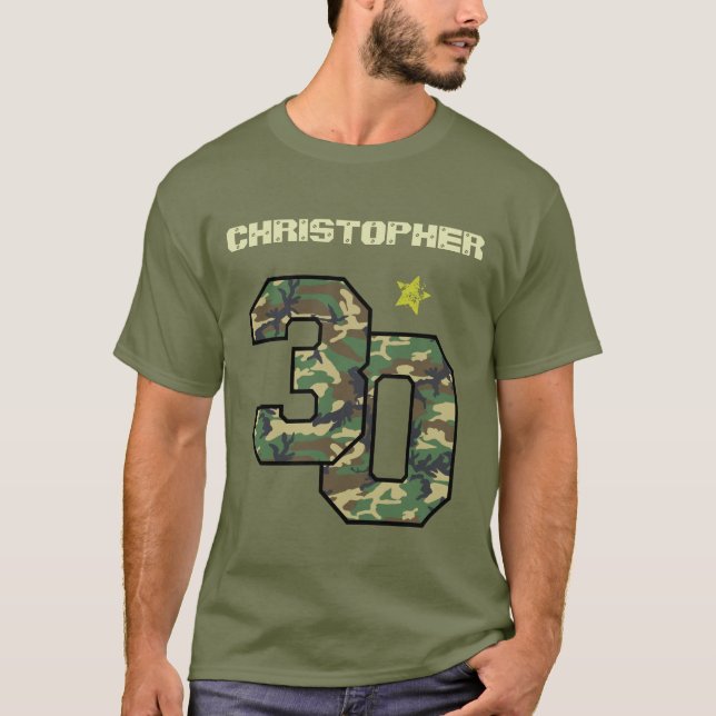 30th Birthday Camo One Year Custom Name A01 T-Shirt (Front)