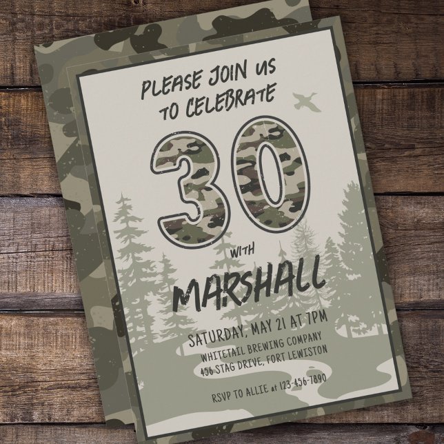 30th Birthday Camouflage Woodland Forest for Him Invitation (Creator Uploaded)