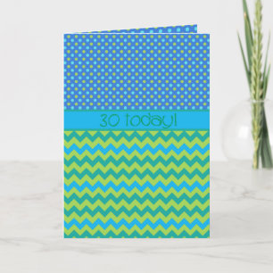 30th Birthday Card: Magenta and Blue Patterns Card