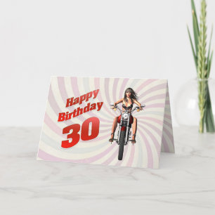 30th Birthday card with a motorbike girl
