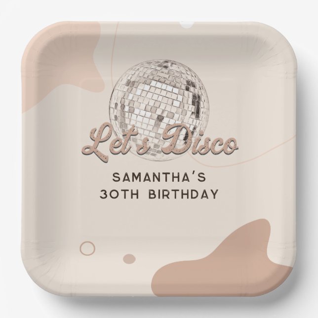 30th Birthday Celebration 70s Retro Disco Party Paper Plate (Front)